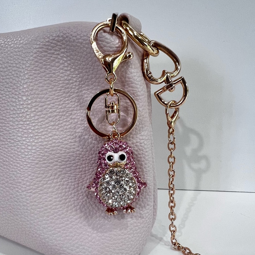 Crystal Penguin Keychain Charm - Pink